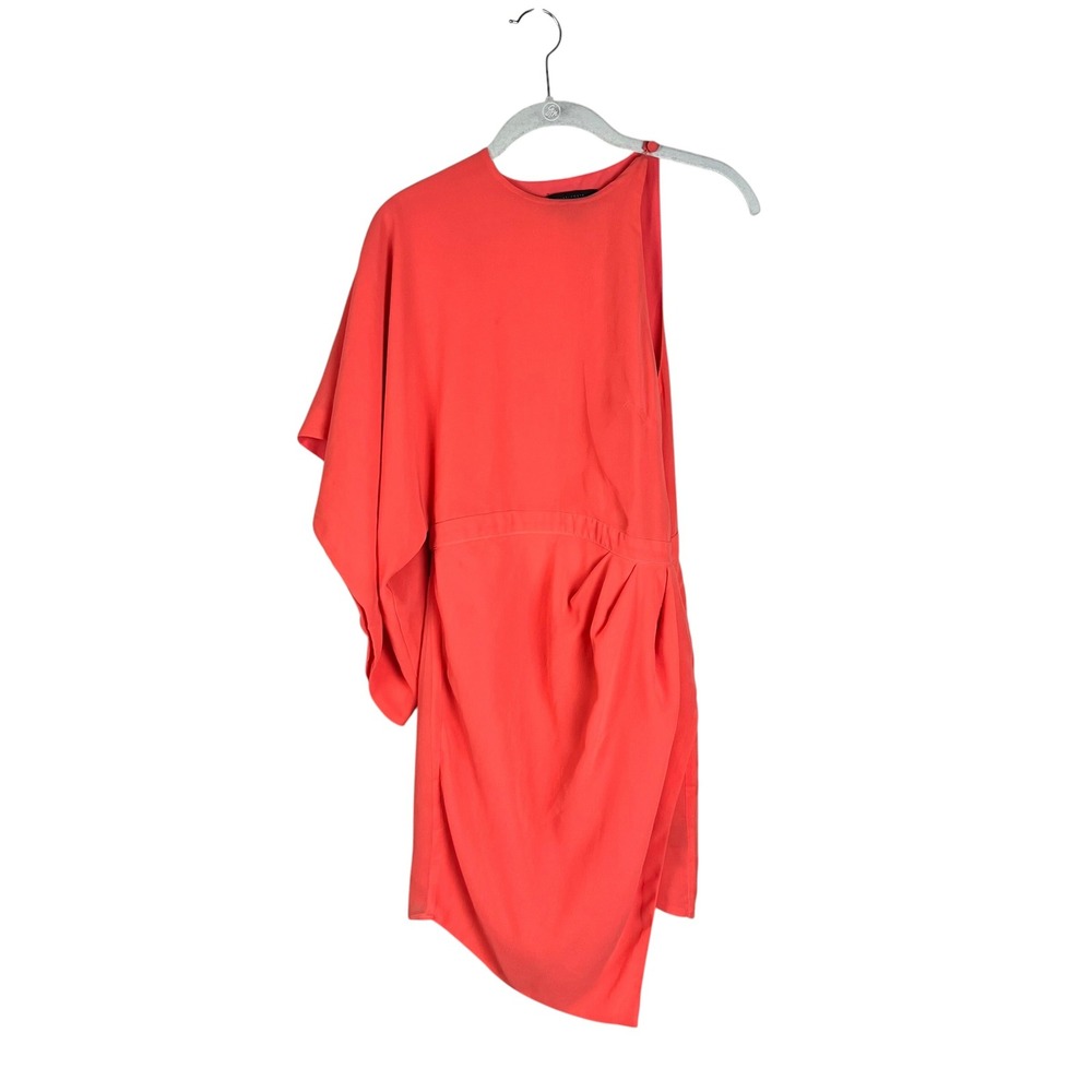 Michael Costello x REVOLVE Coral One Shoulder Draped Mini Dress XS Asymmetric